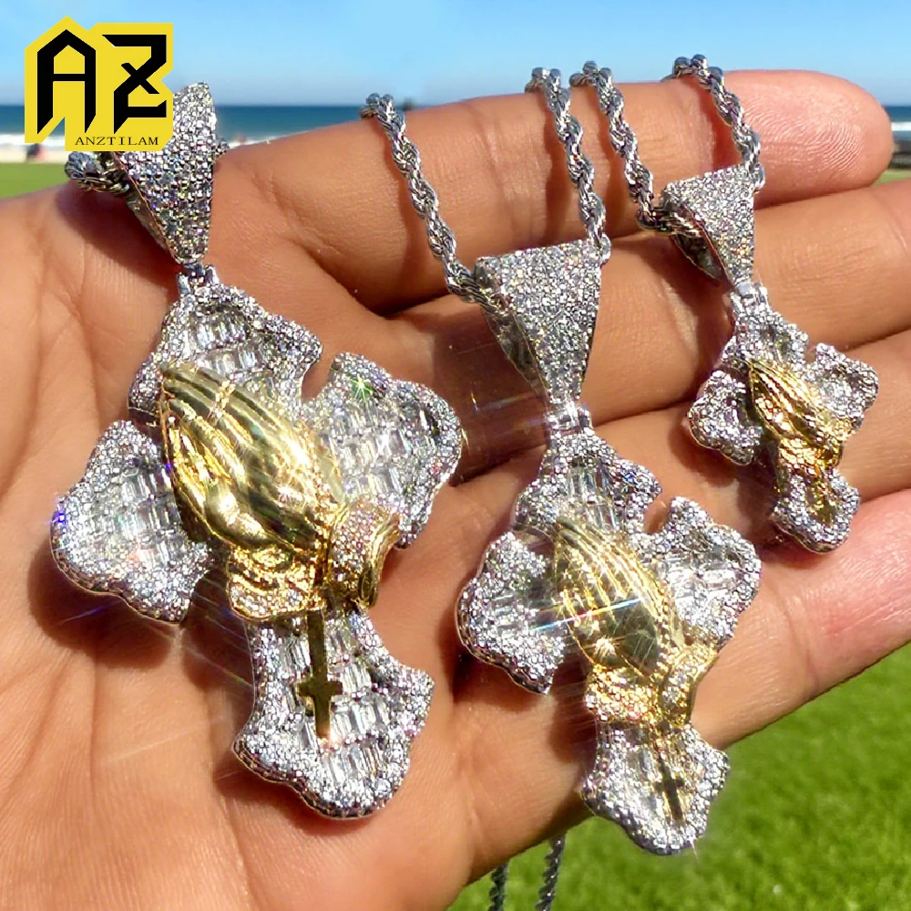 

Anztilam Pray Hand Iced Out кулон ожерелье с длинными звеньями веревка-цепочка ожерелья для женщин мужчин латунь циркон панк хип-хоп ювелирные изделия