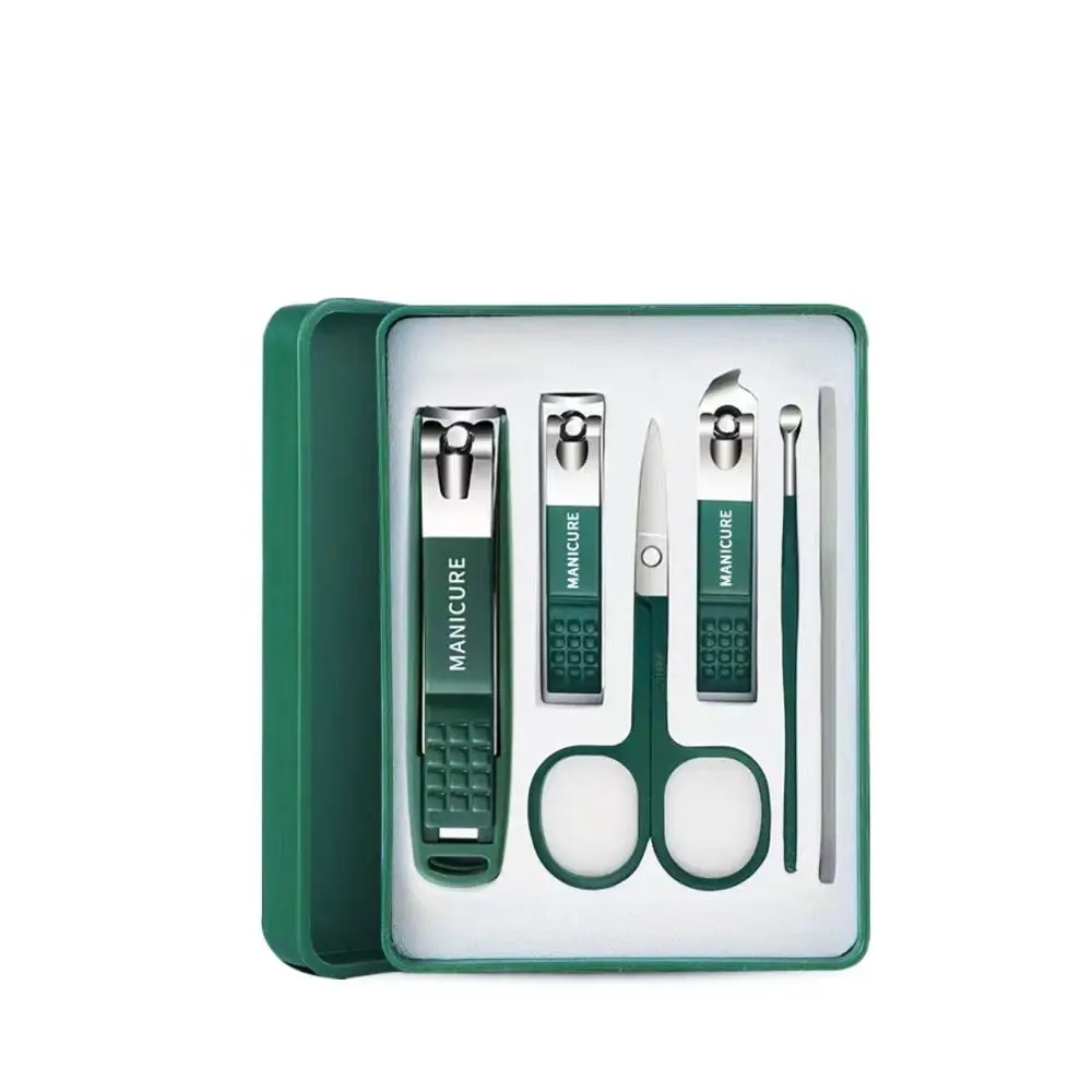 ชุด 6 ชิ้นสแตนเลสสตีล Splash-Proof ชุดกรรไกรตัดเล็บแบบพกพาชุด 6 ชิ้นเล็บ Clipper ซ่อมเครื่องมือที่มีสีสัน Pedicure เครื่องมือ