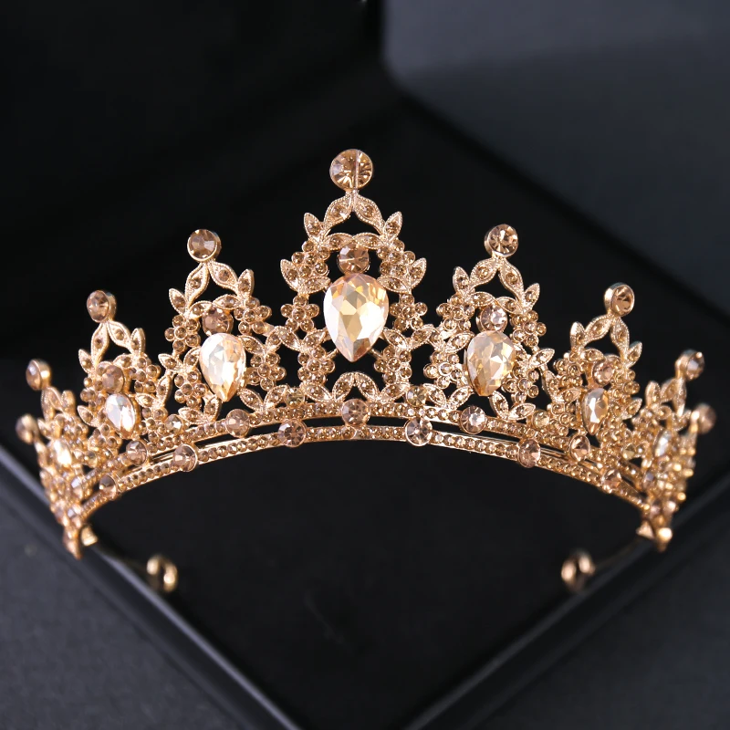 Gold Color Crystal Bridal Tiaras And Crowns Rhinestone Prom Diadem Headband Bridal Wedding Hair Accessories Jewelry Crown Tiara