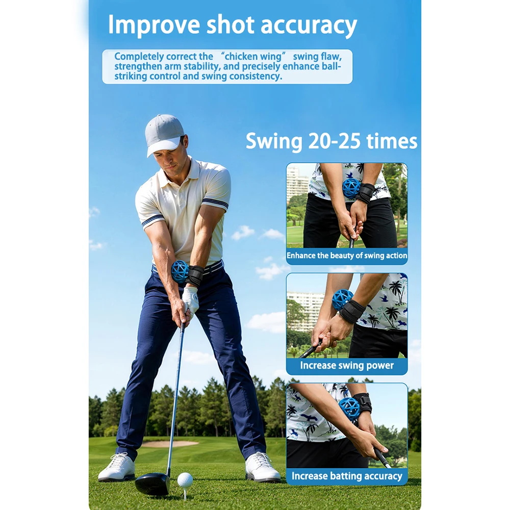 PGM Tragbarer Golf-Schwungtrainer, Golf-Schwunghaltungskorrektor, Trainingshilfe, Bälle, verstellbare Handgelenksmanschette, Golf-Trainingsball – Detail 8