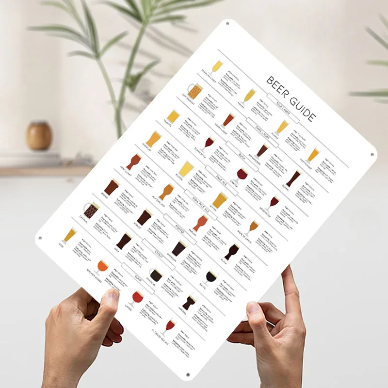 دليل البيرة الشامل ملصق معدني لتزيين غرفة النوم، علامات قصدير معدنية قابلة للتخصيص لتزيين جدران الفن القديم