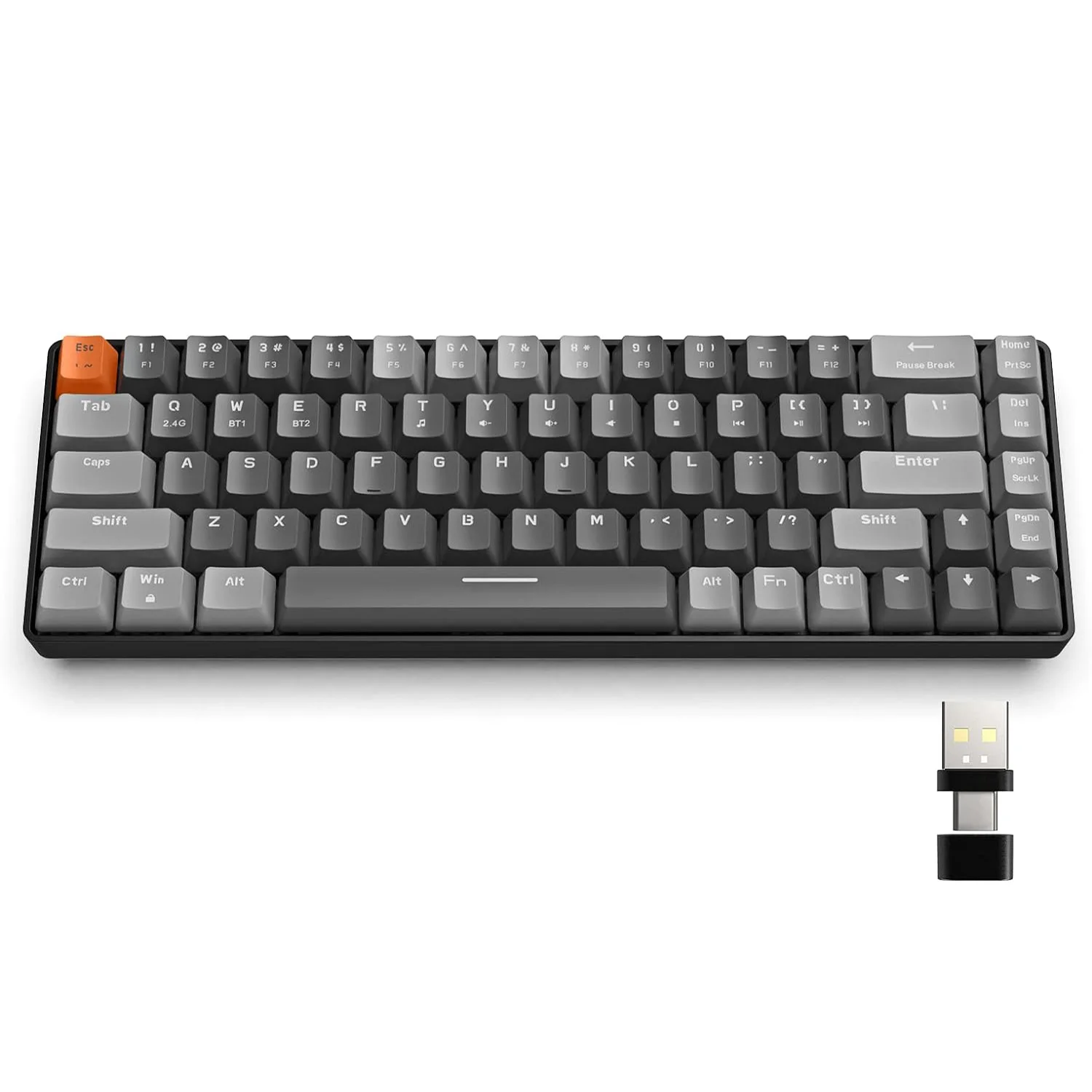 Rk68 60% Draadloos Mechanisch Toetsenbord, Bluetooth 5.0/2.4Ghz Met Dual Mode 2-In-1 Ontvanger, 68-Key Hot-Swappable Gaming Toetsenbord