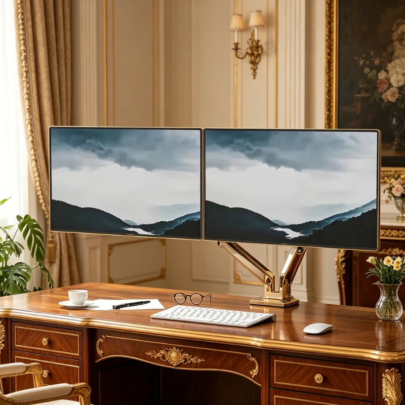 Premium dual screen bracket for 1332 inch monitors, 180 swivel and 360 rotation, perfect for home office dual screen setup