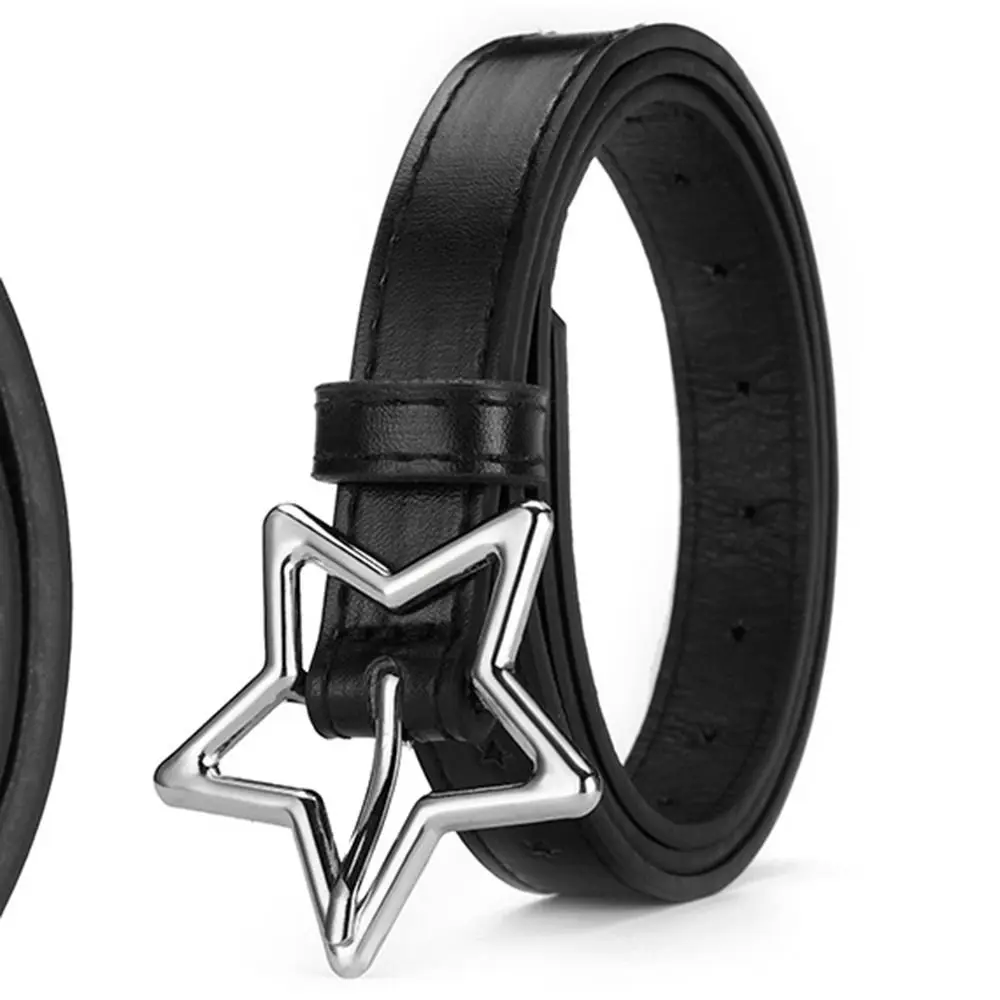 Ceinture fine en cuir PU pour filles et garçons, étoile à cinq branches, structure, environnement, réglable, bouton en métal