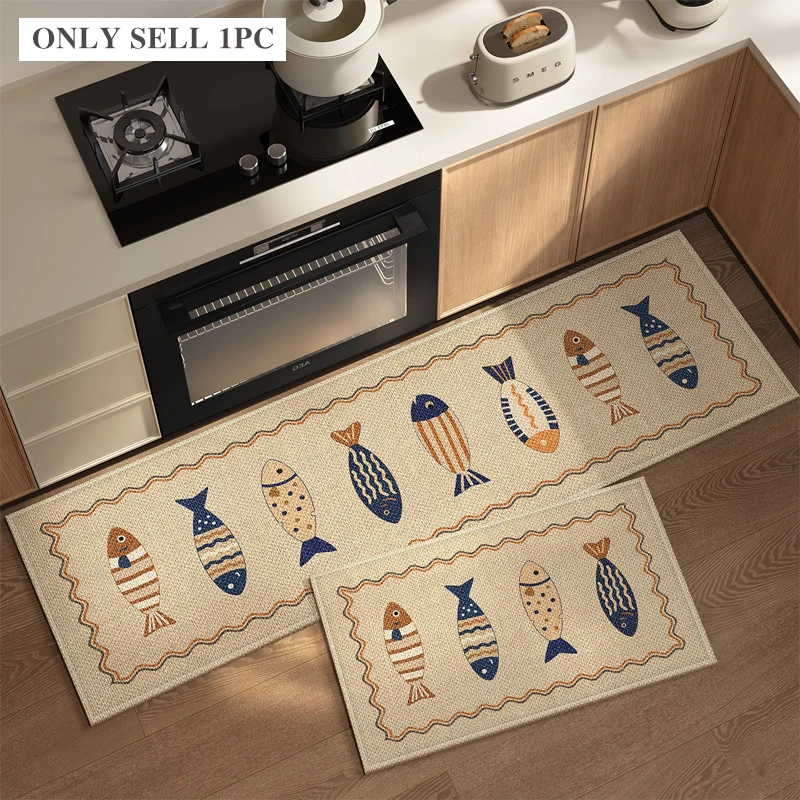 Kitchen Rug Long Strip Carpet Stain-resistant Wear-resistant Dirt-resistant Floor Mat Fish Pattern Rugs Home Decoration Mats 양탄자