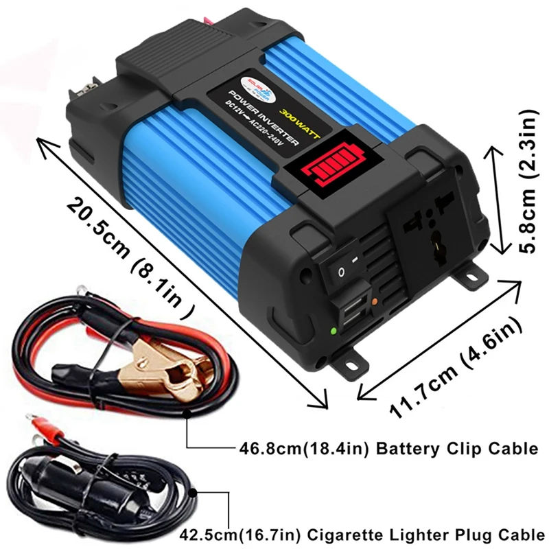 300W Max 600W Car Inverter LED Voltage Capacity Display Transformer Converter 12V To 220V Dual USB Inverter For Cars