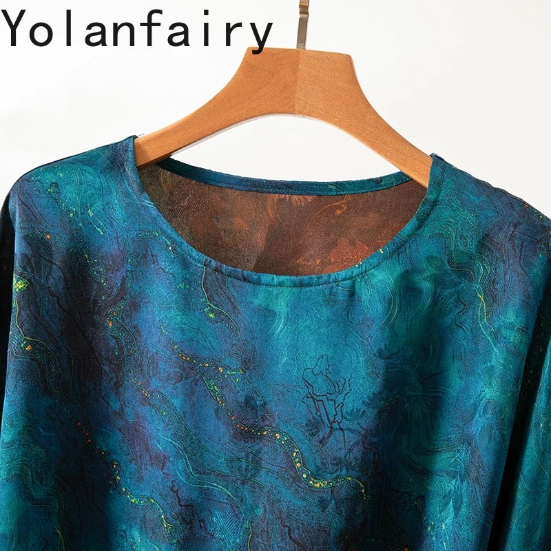 YOLANFAIRY Luxury Real Gauze Silk Dress Summer 2025 Elegant 100% Mulberry Silk Ladies Dresses Three-quarter Sleeve Woman Dress