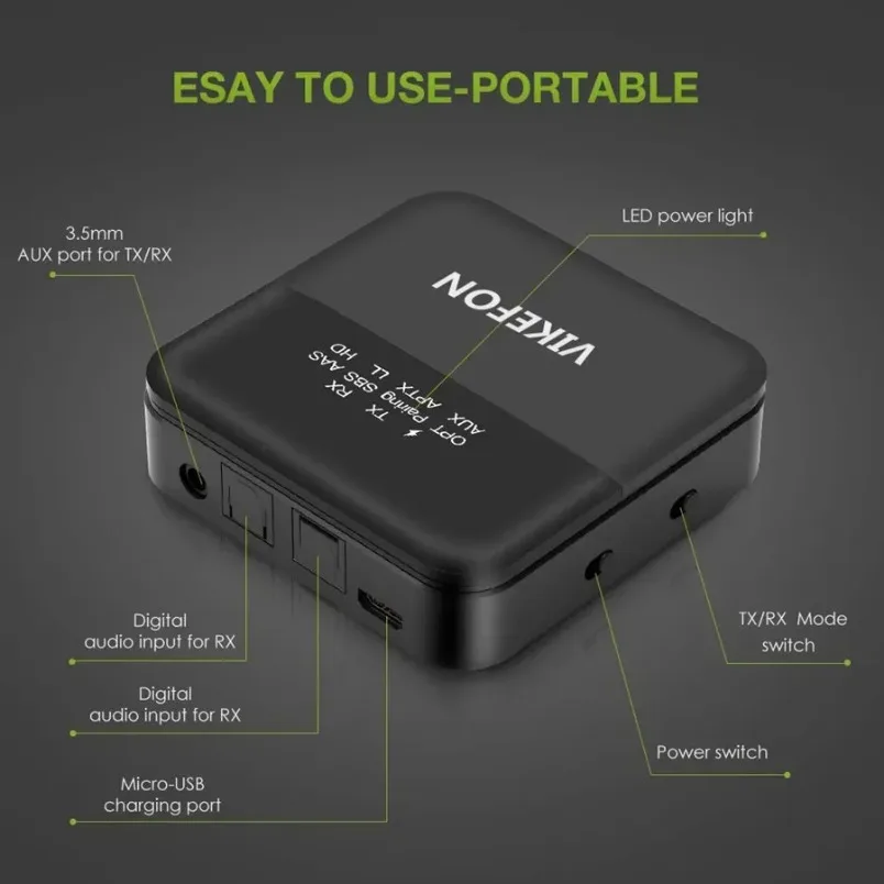 

HD LL Low Latency Bluetooth 5.0 Audio Transmitter Receiver AptX CSR8675 Wireless Adapter RCA SPDIF 3.5mm Aux Jack for TV PC Car