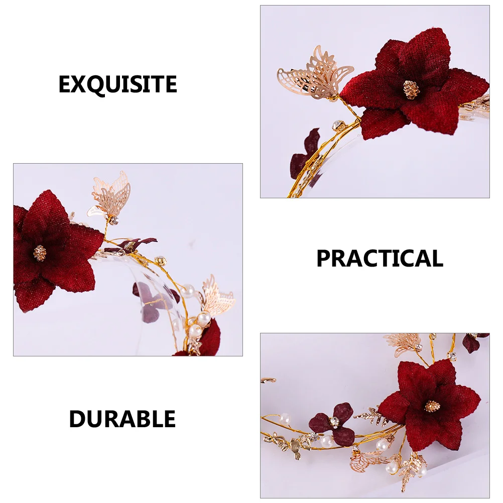 عصابة رأس على شكل زهرة حمراء، غطاء رأس لحفلات الزفاف للنساء، إكسسوارات شعر زفاف خفيفة الوزن ومريحة