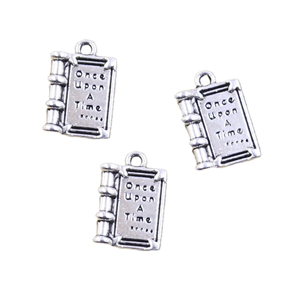 12 sztuk Charms bajki książka dawno, dawno temu 18x12mm antyczne srebro kolorowe wisiorki dokonywanie DIY Handmade tybetański znalezienie biżuterii