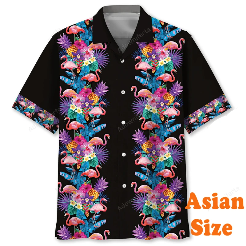 Flamingo Fans Hawaii Shirt For Men's Clothing Fashion Casual Lapel Button Shirts Vacation Outdoor Beach Animal Graphic Blouse