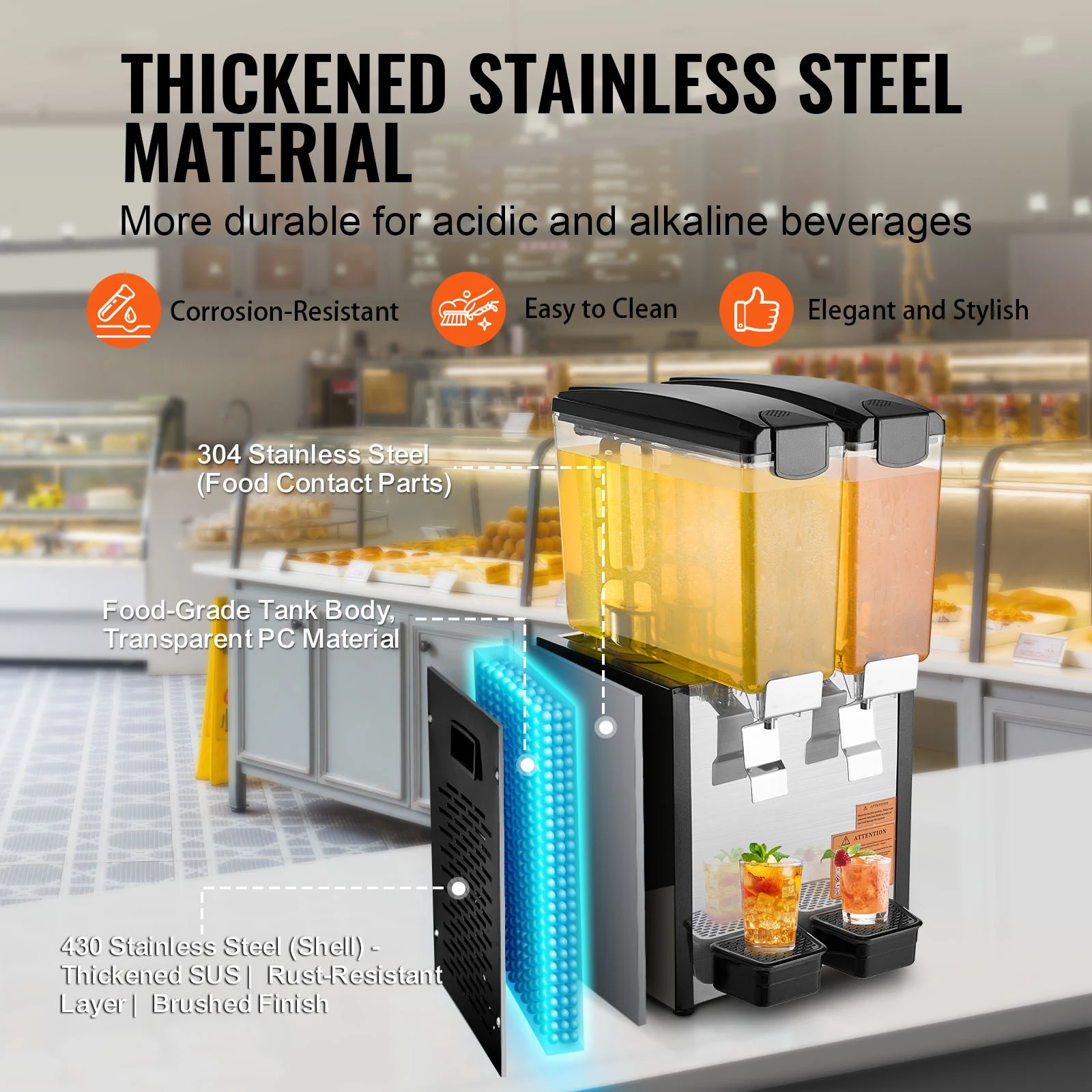 SucceBuy 1/2タンク業務用飲料ディスペンサー 10L/12L/18L/タンクあたり ジュースディスペンサー ステンレス製アイスティー飲料機