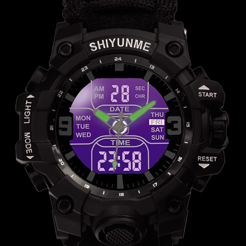 SHIYUNME Outdoor Survival Men Watch Compass Thermometer Quartz Watch Multifunctional Waterproof Military Tactical Paracord Watch