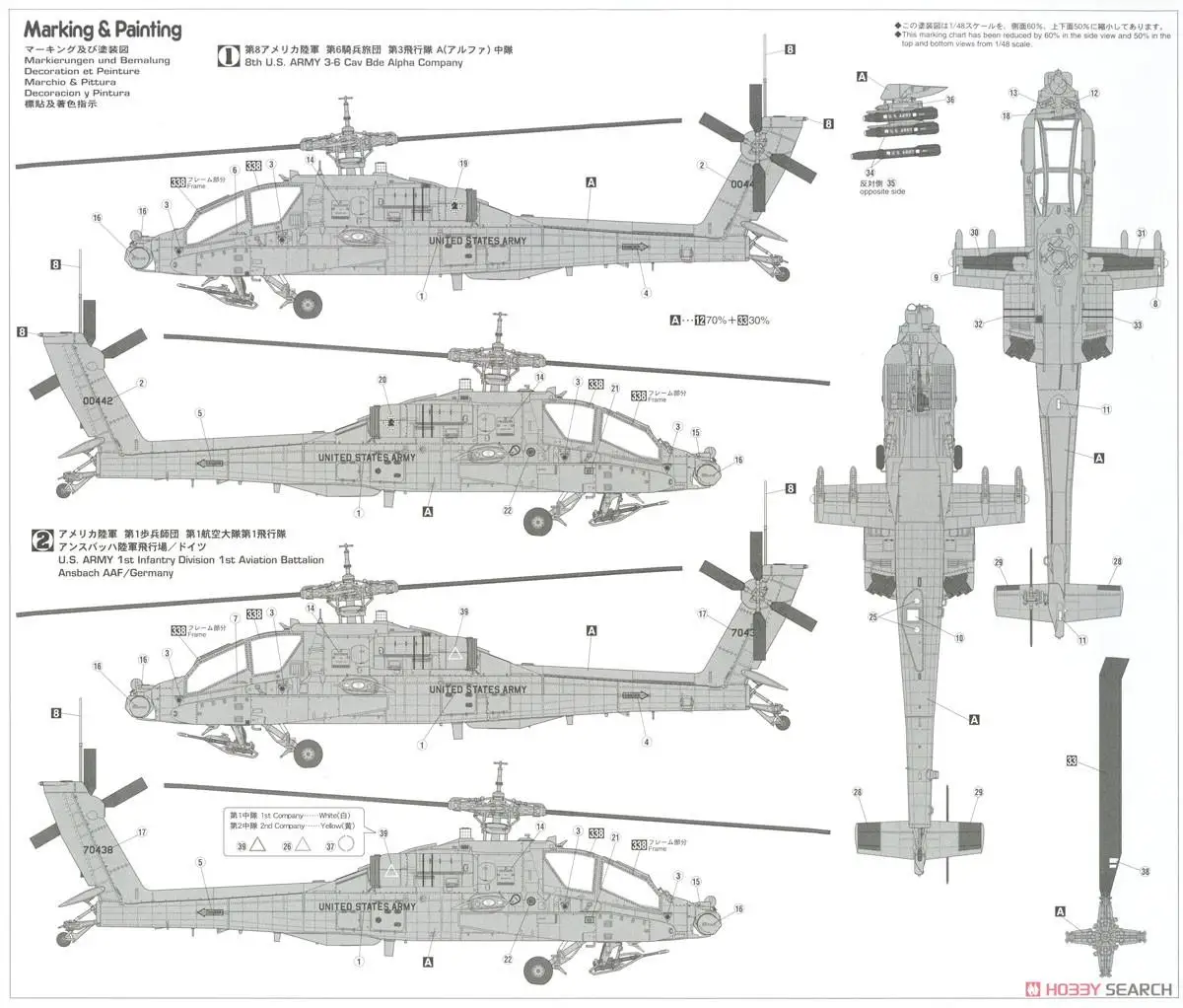 Hasegawa 07224 1/48 Kit de modèle AH-64A Apache