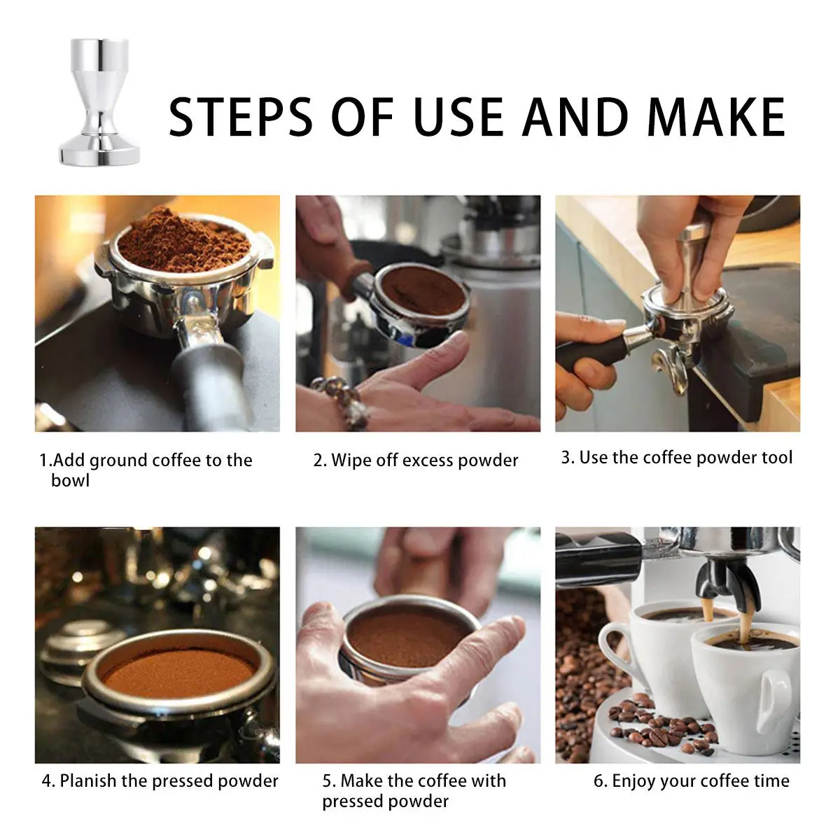 Prensador de Café Manual de Acero Inoxidable, Sólido y Duradero, con Base de 51 mm de Diámetro, para Prensar Café Molido, Color Plateado