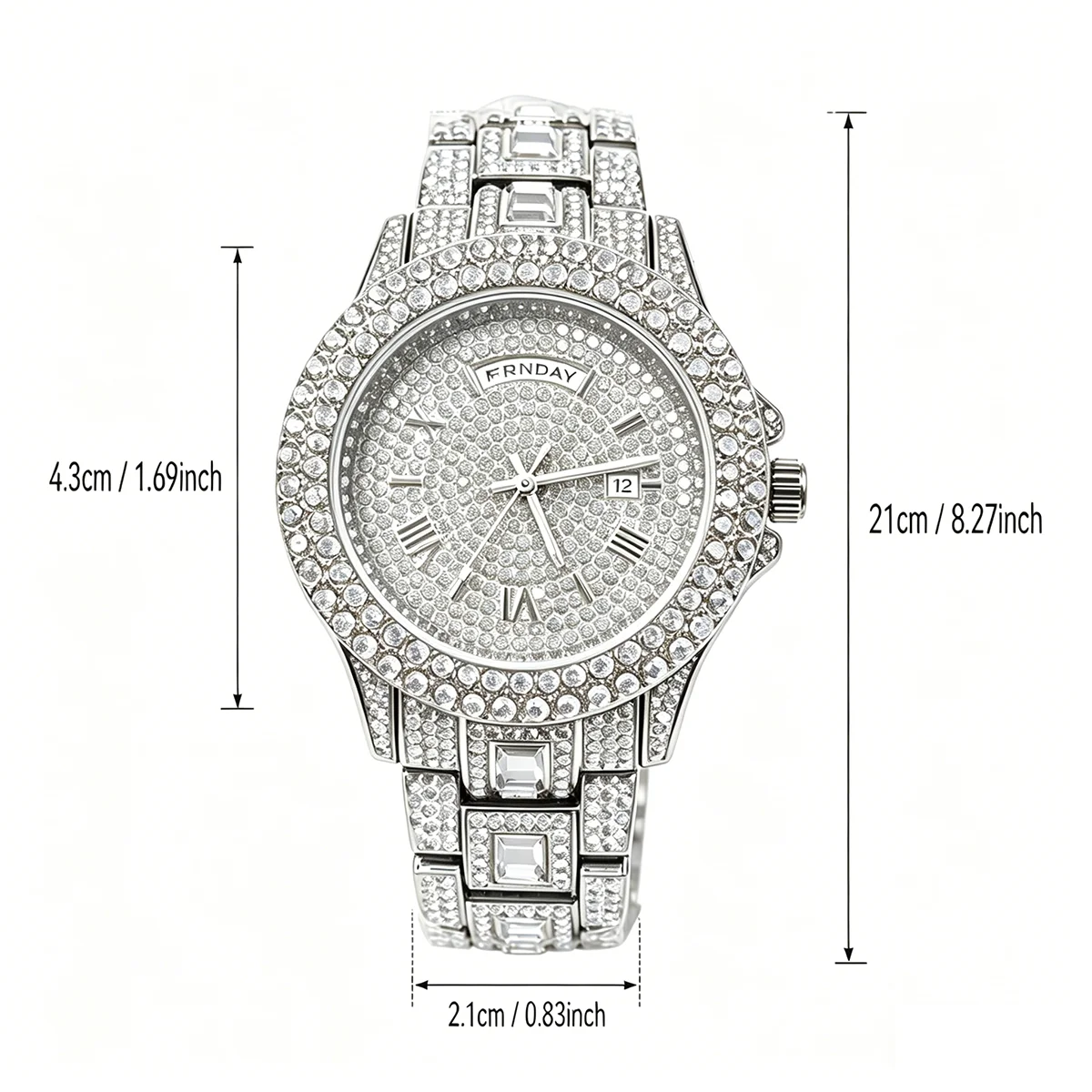 UNIGUET Full Iced Out Watch For Men Luxury Sliver Hip Hop Diamond Man Watches With Date Week Clock Best Selling Product 2025