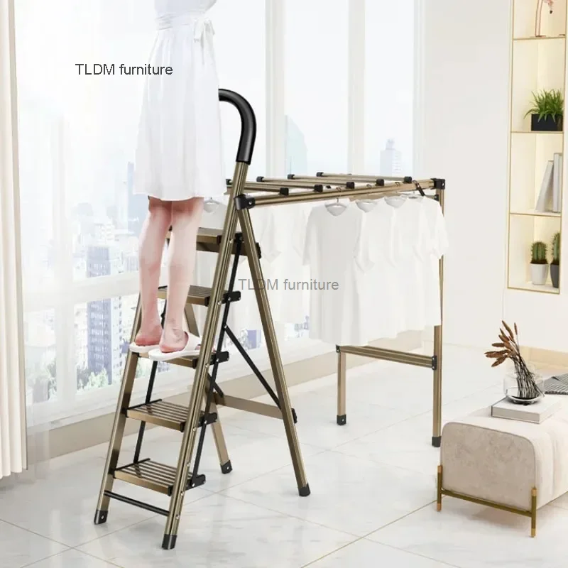 Multifunction Folding Ladders Aluminum Alloy Ladder with Drying Rack Thickened Herringbone Ladder Portable Engineering Stairs T