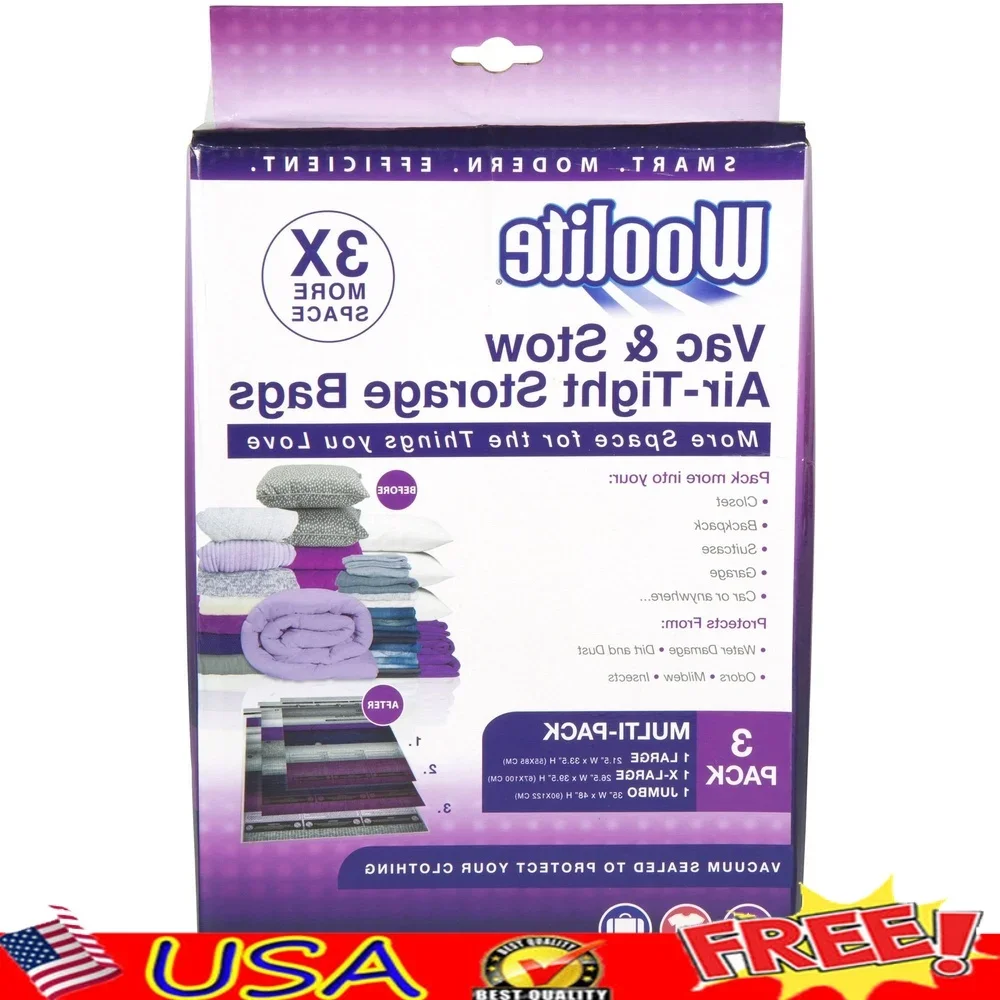 

3 Piece Vacuum Storage Bags Set Air-Tight Space Saver Bags Clothes Bedding Travel Organizer Multi-Pack Sealed Storage Solutions