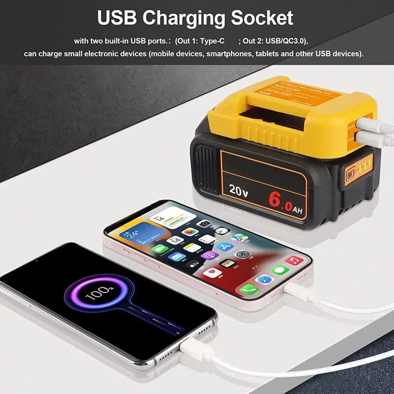 Ładowarka USB do akumulatora litowo-jonowego Dewalt 18 V 20 V z portami USB typu C Uchwyt akumulatora do DEWALT DCB200 DCB205