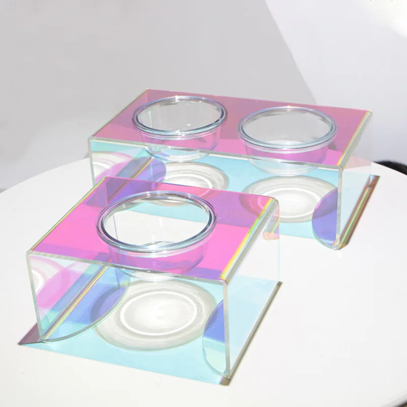 

Wholesale Anti-Spine Protection Single and Double Bowl Colored Acrylic Dog Bowl Rainbow Cat Bowl