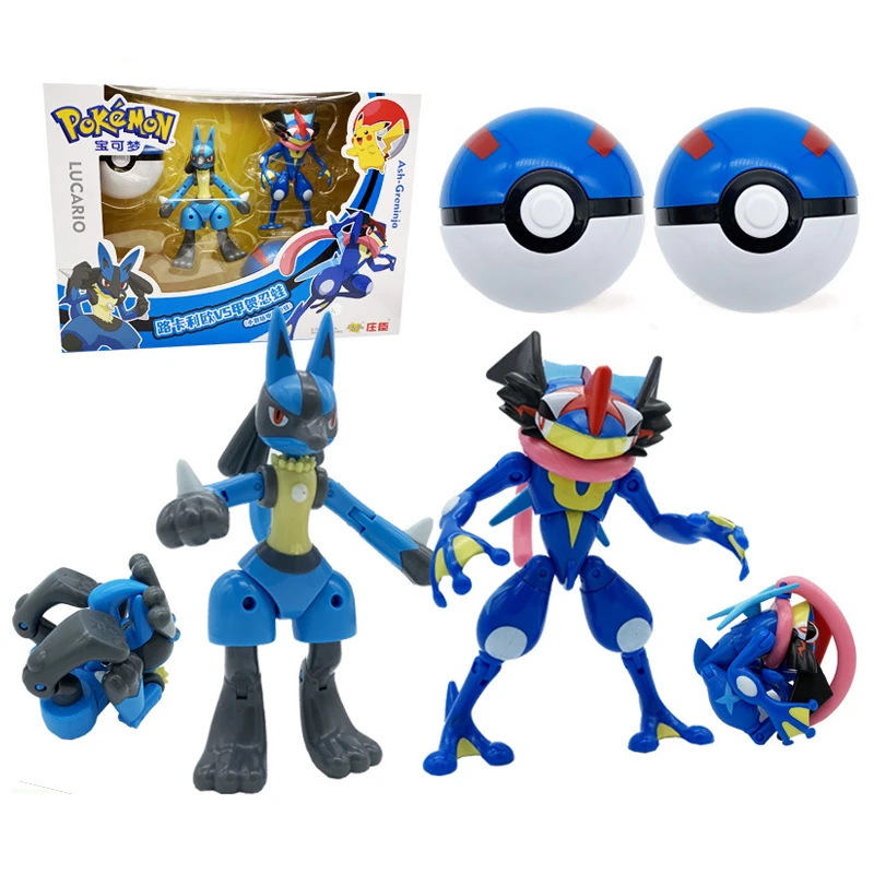 Pokemon Lucario Greninja Pikachu Charizard Cartoon Action Figure Deformation Pokeball Toy Set PVC Anime Doll Model Birthday Gift