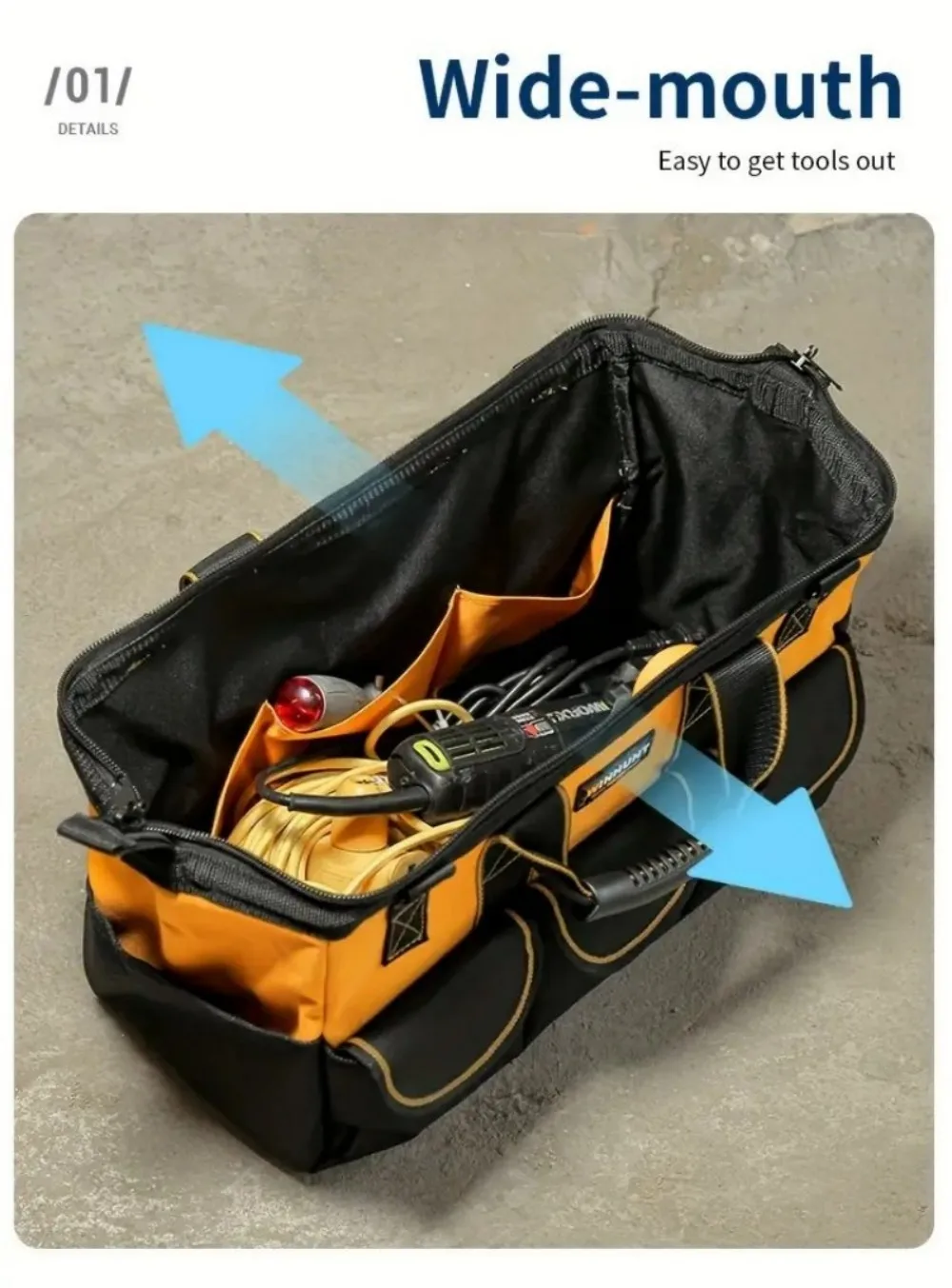 حقيبة أدوات كهربائي متينة للخدمة الشاقة قطعة واحدة من HOMEFISH - قماش مقاوم للاهتراء، مقصورات متعددة