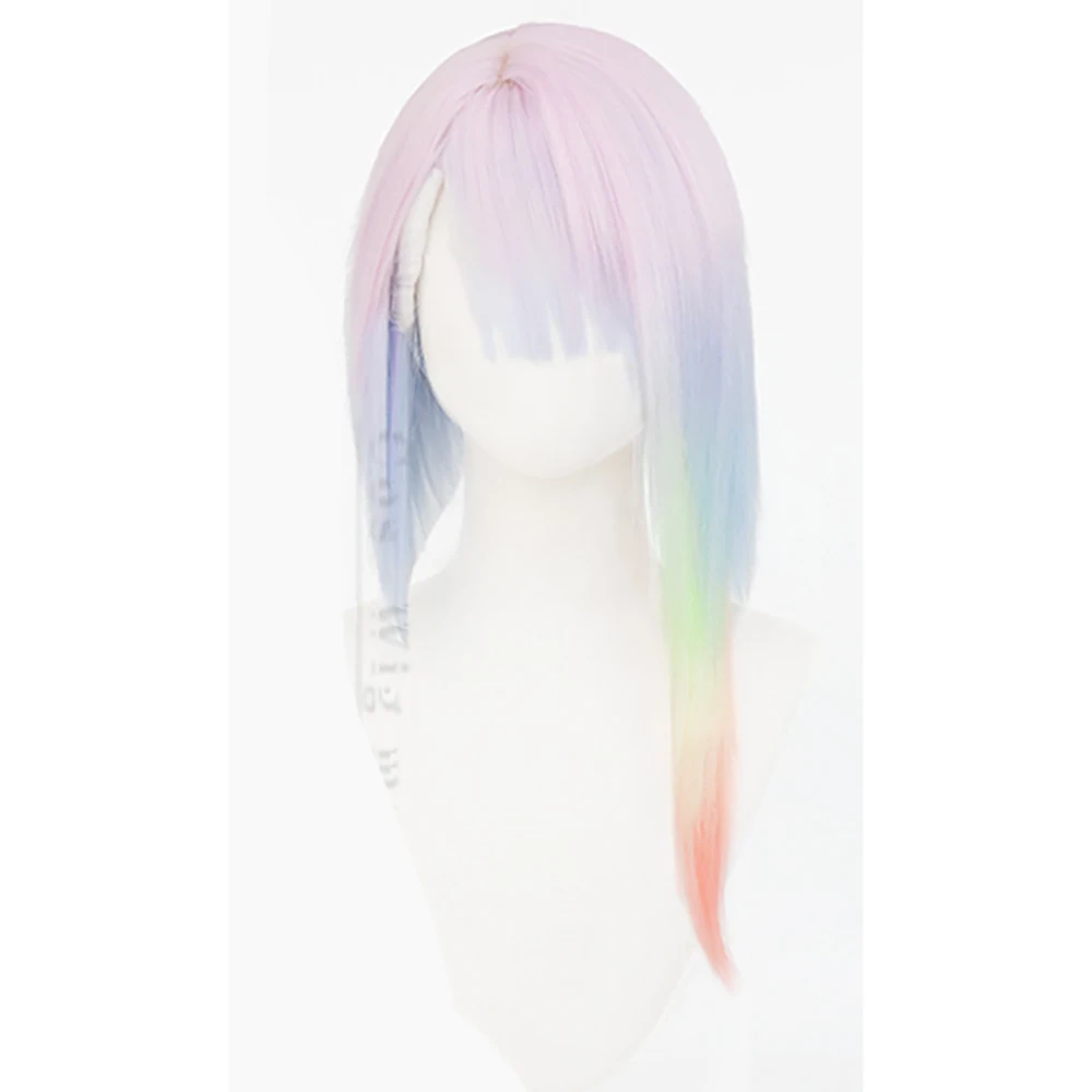 Punk Anime Game Characters Lucy Pastel Multicolor Gradient Wig Fringe Short Hair Rainbow Synthetic Sci-fi Themed Party Cosplay