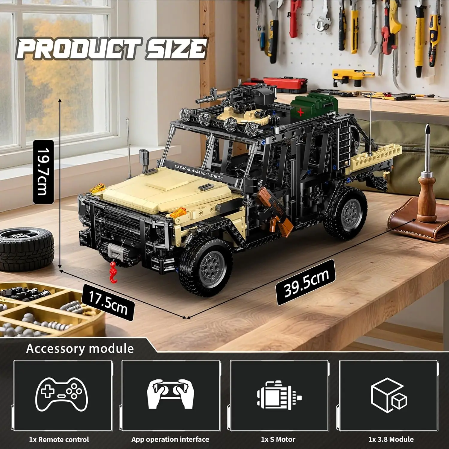 モールドキング 20041 1577ピース 軍用オフロード車 組み立てキット、デュアルAPP/リモコンモデル 大人コレクター向け、ギフトに最適