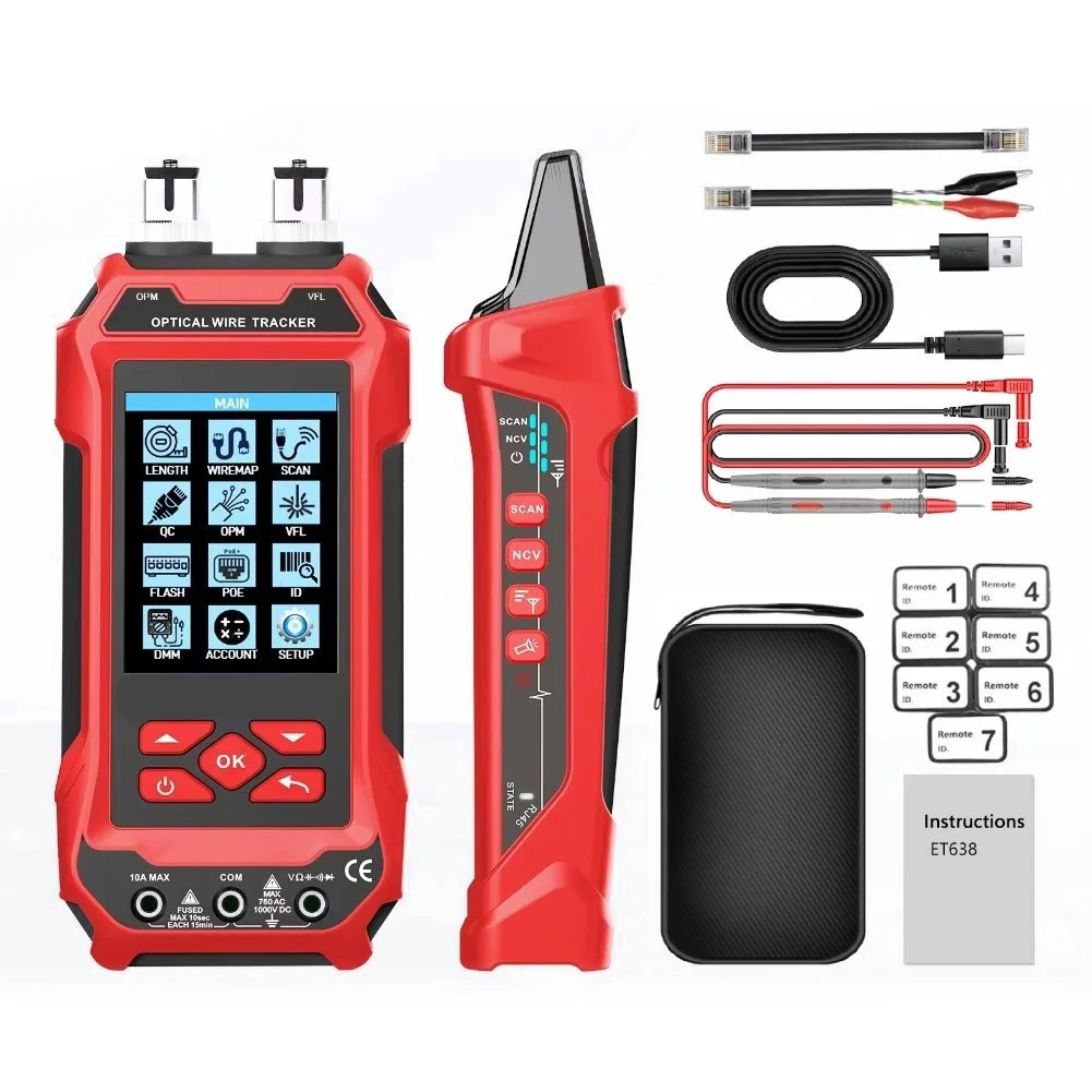 ET638 4in1 Network Cable Tester For PoE Voltage Multimeter Optical Power Meter VFL 10km Fiber Fault Locator For RJ45 B