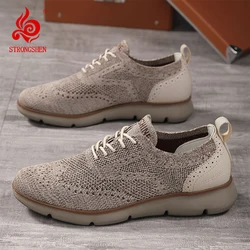 STRONGSHEN-Zapatos informales hechos a mano para hombre, zapatillas transpirables de malla, Zapatos formales de negocios a la moda
