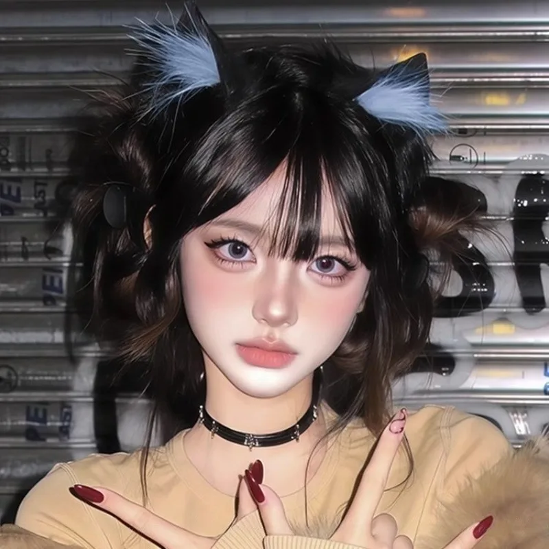 Fluffy Black Wolf Cat Ear Headband Plush Animal Ear Hairband Cosplay Costume Hair Accessory for Party Photoshoot
