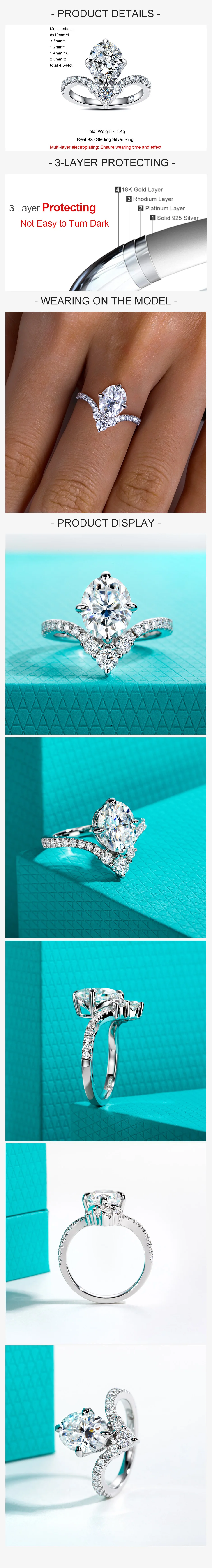 AnuJewel 3ct Ovaler Schliff D-Farbe Moissanit-Verlobungsring 925 Sterling Silber V-Form Damen-Hochzeitsschmuck Geschenke – Detail 1