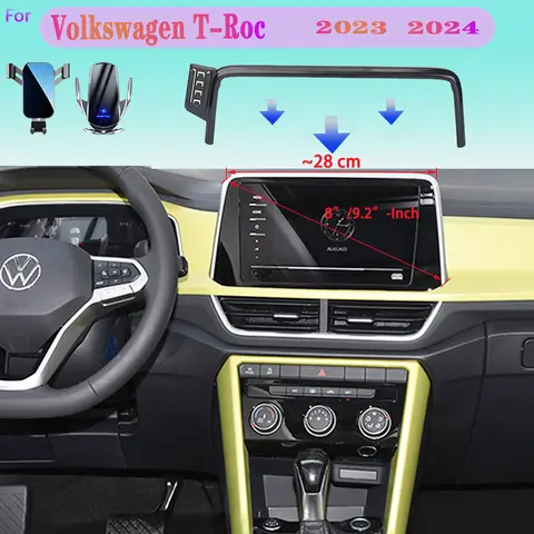 Car Phone Holder For Volkswagen TRoc T-Roc 2023 2024 8/9.2 Inch Screen Wireless Mobile Phone Charging Holder Accessories