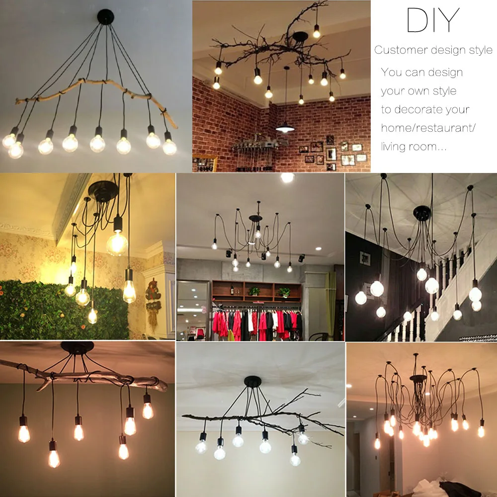 

DIY Pendant light Retro Hanging Lamp Edison Bulb Spider Chandelier Ceiling Lamp for Living Room Home Decor 1/3/5/6/8/10 Heads