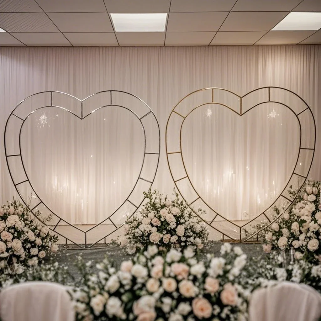 1PCS Iron Art Heart Shaped Wedding Arch Prop Creative Double Ring Love Stand Stage Arrangement Background Decoration