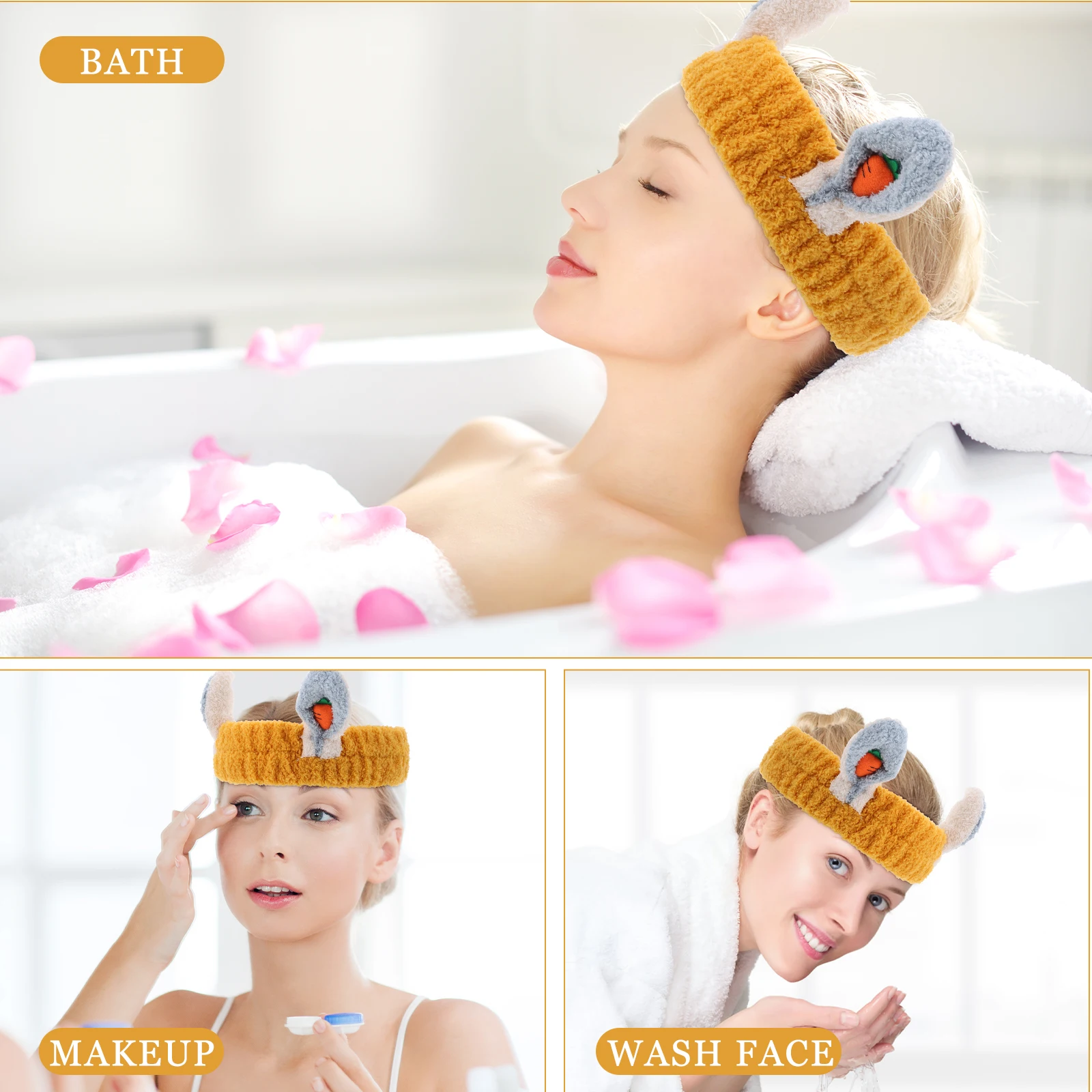

Charming Rabbit Ears Face Washing Headband with Cute Carrot Detail Comfortable Hair Accessory for Makeup Spa Daily Use