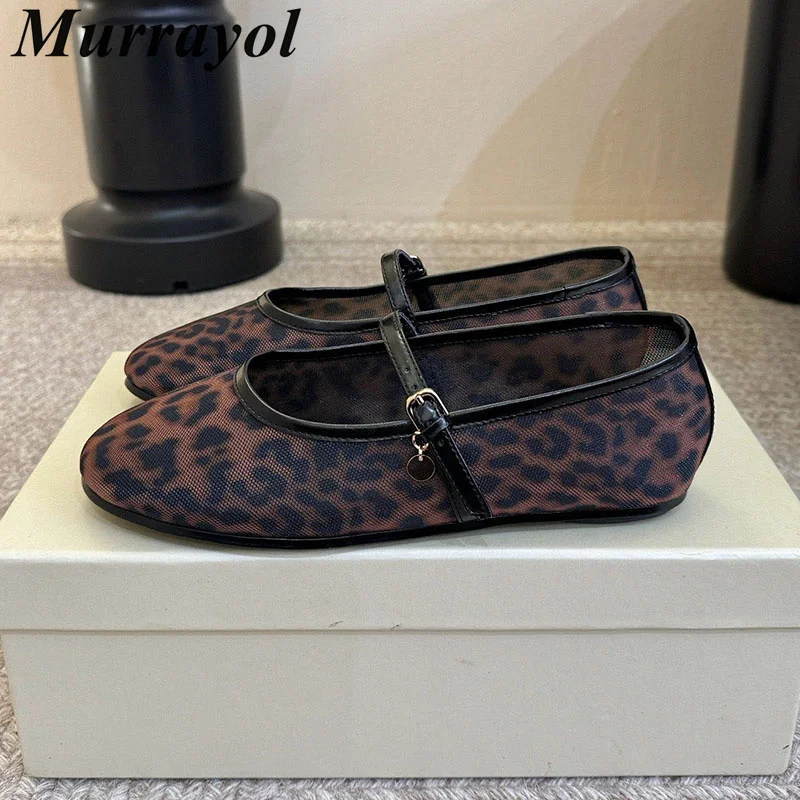 Mary Jane Shoes Women Belt Buckle Design Flat Shoes Mesh Embroidery Round Toe Shallow Mouth Spring Autumn Vacation Walking Shoes