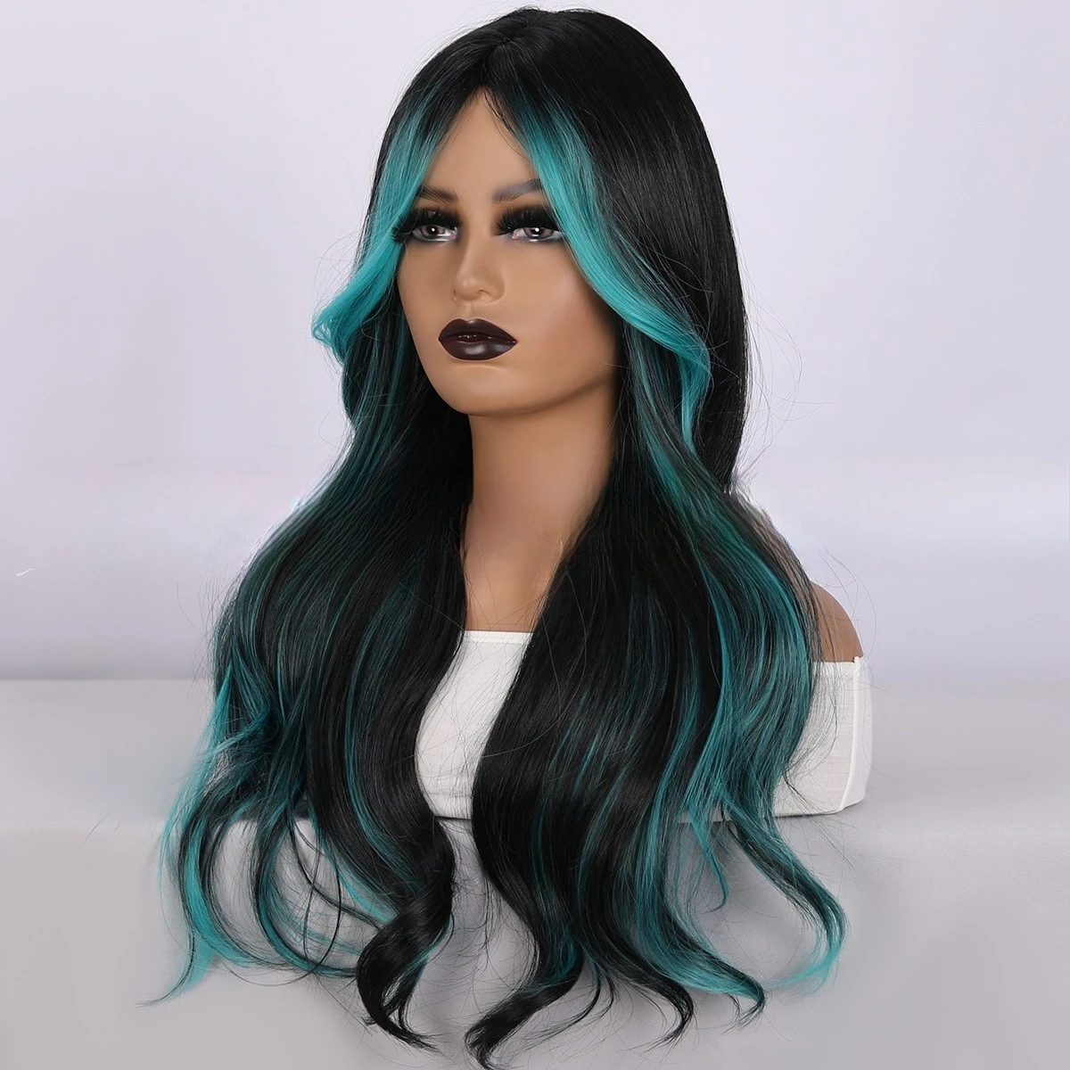 Moda europeia e americana novos destaques pretos de 24 polegadas e peruca verde de onda grande