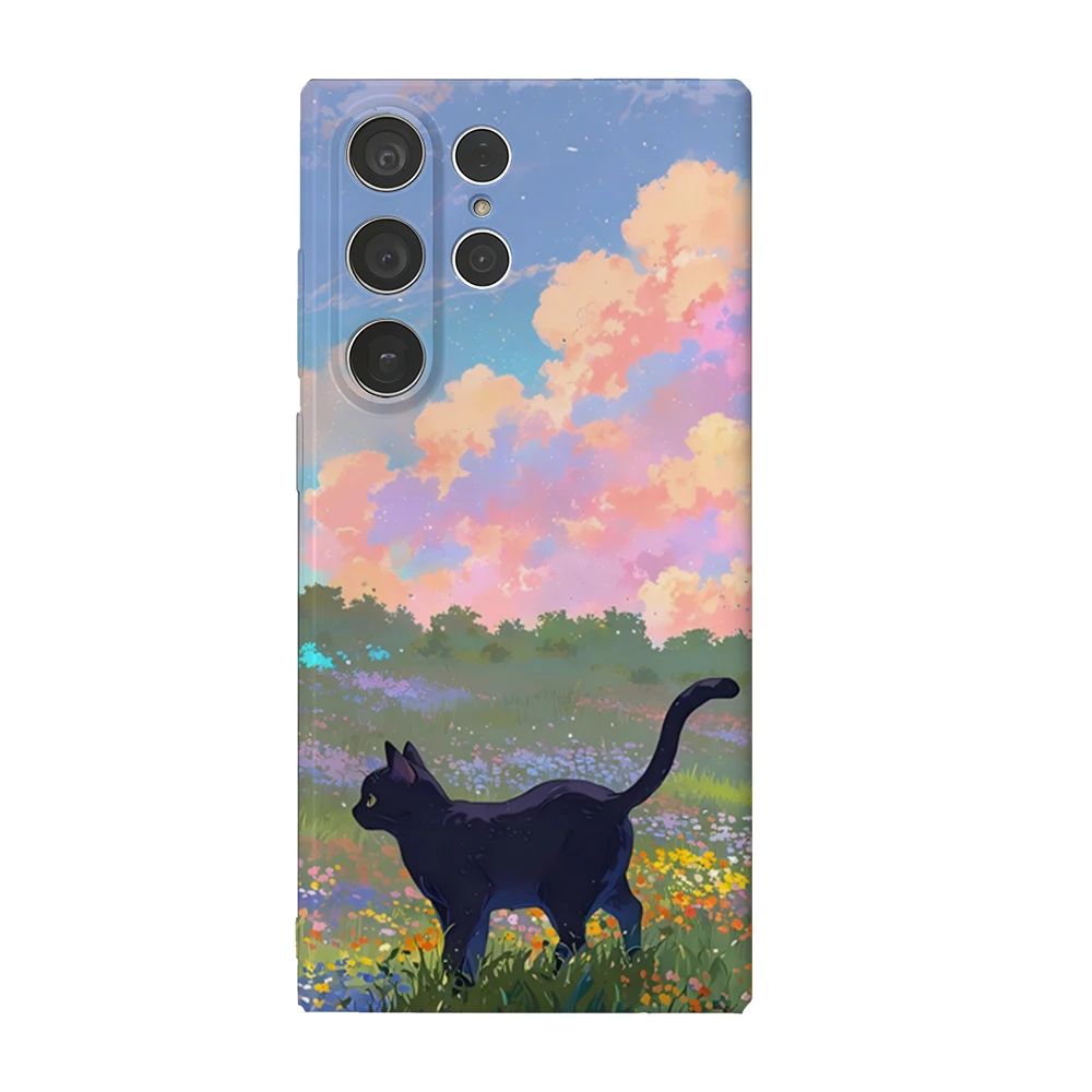 القط الأزهار الغروب قضية الهاتف لسامسونج غالاكسي S25 S24 S23 الترا زائد A35 A89 لامعة HD الغلاف الصلب فيلم قذيفة