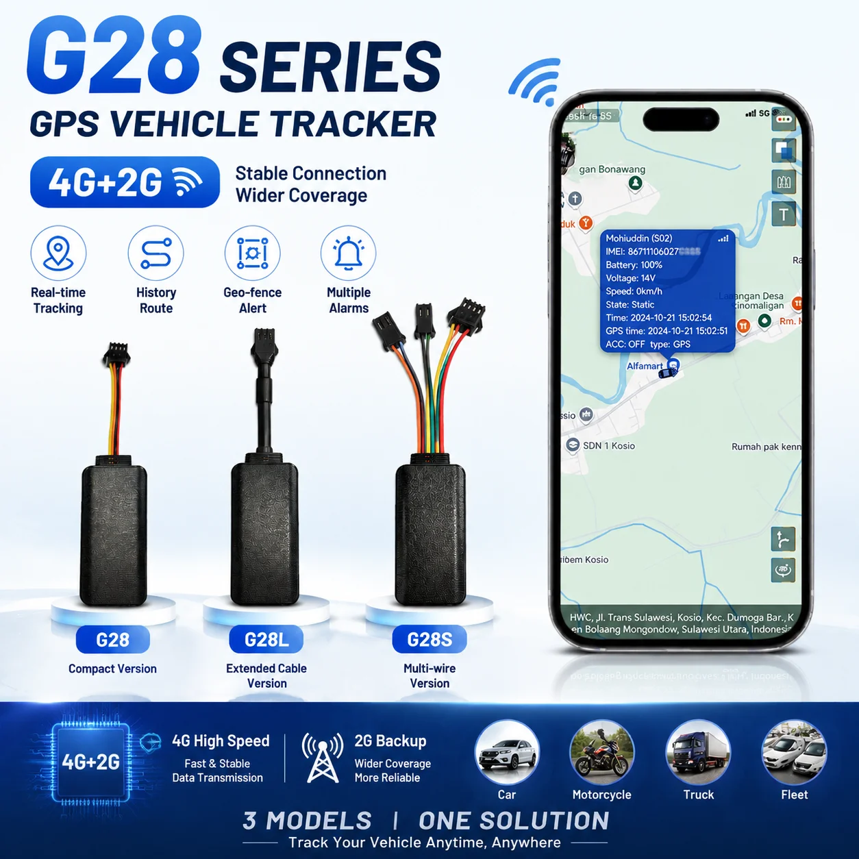 Traceur GPS 4G+2G pour véhicule, localisateur de voiture, suivi en temps réel, alarme antivol, géolocalisation, alarme de vibration pour voiture, camion, moto