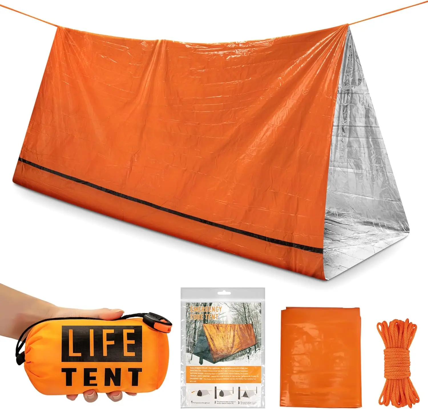 1pc Survival Shelter, Emergency Tent Survival Kit with String Bundle Pocket Whistle for Hiking, Car Camping, First Aid Hurric