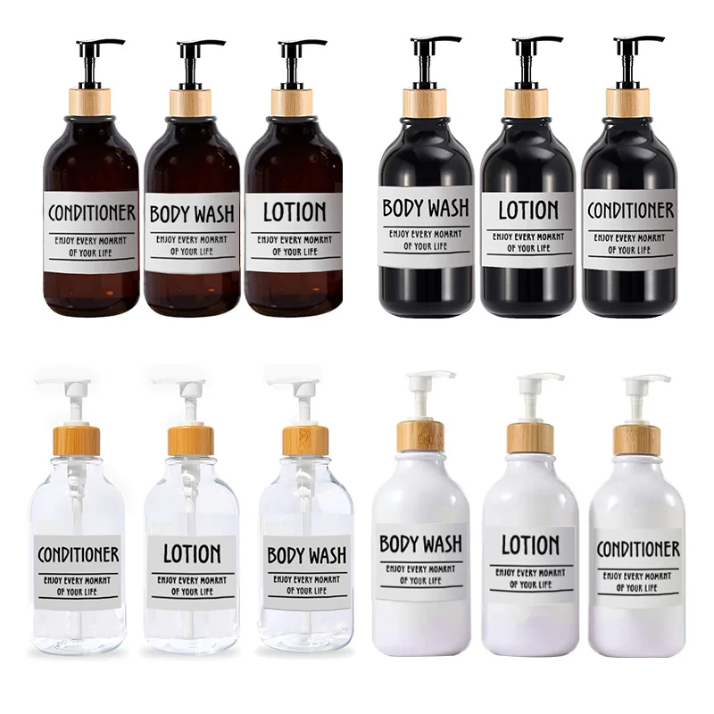 

2/3 Pcs 16.9 OZ 500ML Soap Dispenser PET Plastic Bathroom Shampoo Conditioner Dispenser with 6 Labels Body Washing