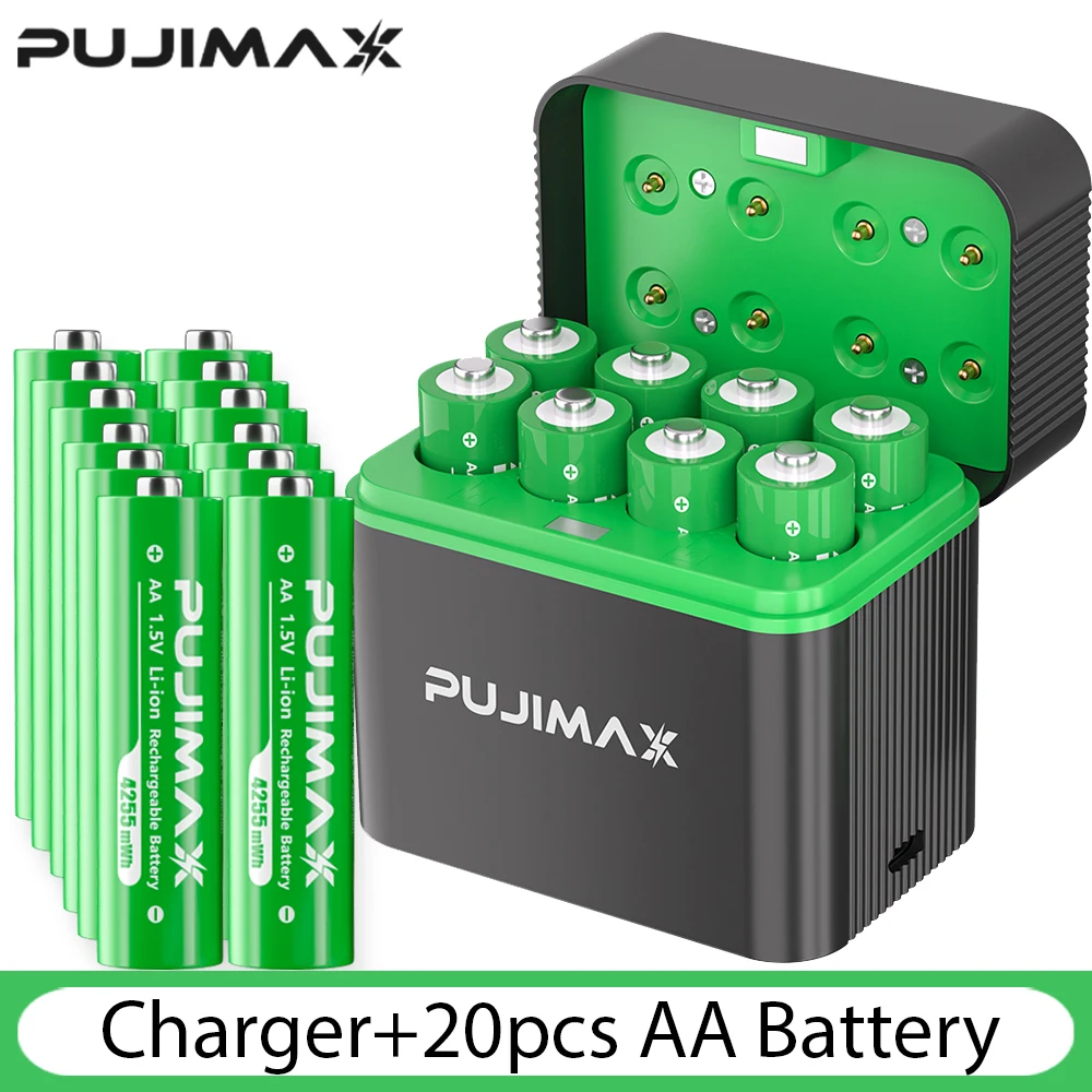    PUJIMAX AA 4255mWh oplaadbare oplader voor batterijen 1,5 V lithiumbatterijen oplader met constante spanning - afbeelding 1