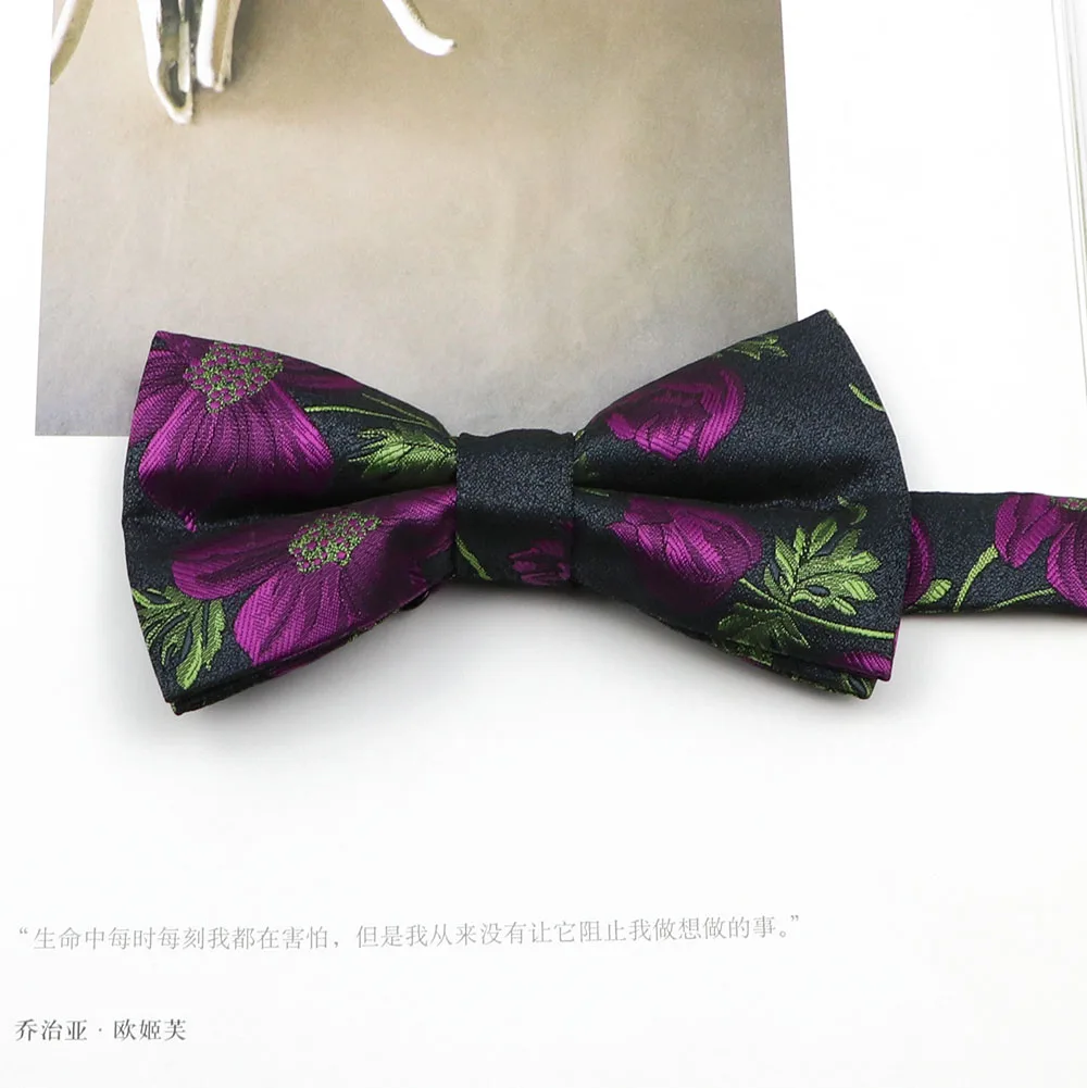 เนคไทดอกไม้ผ้าโพลีเอสเตอร์สำหรับผู้ชายทันสมัยอุปกรณ์แต่งงานเสื้อยืดคอกลมชายวินเทจ