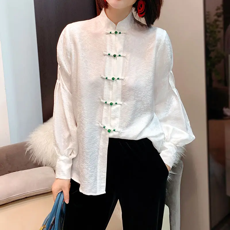 Silk Women\'s Blouses Summer 2023 White Long Sleeve Fashion Shirts Loose Fit Korean Top O-Neck New Casual Clothing