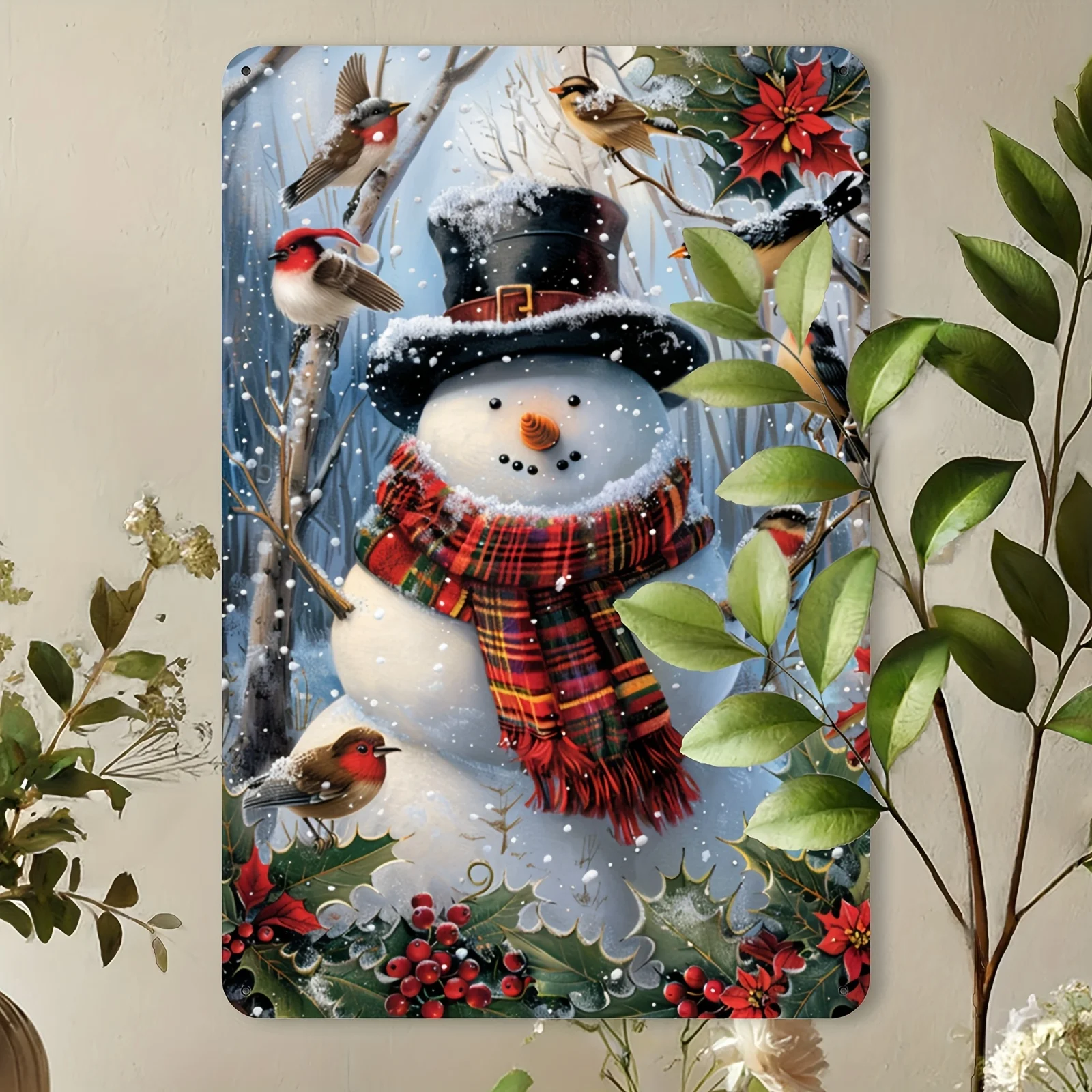 Vintage Christmas Snowman Metal Tin Sign - 20.32x30.48 cm | Perfect for Home, Bar, Cafe & Garage Decor