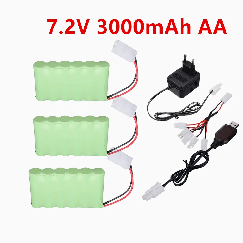 7.2V Ni-MH 3000mAh Battery and Charger Set For RC Cars Robot Tanks Gun Boats Toys Accessories upgrade 2400mAh 7.2 V Tamiya Plug