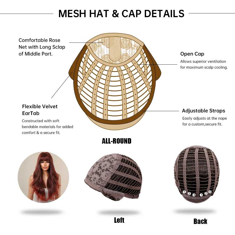 Red Ombre Wavy Synthetic Hair Wigs with Bangs Long Body Wavy Wig for Women Party Lolita Cosplay Colored Fake Hair Heat Resistant