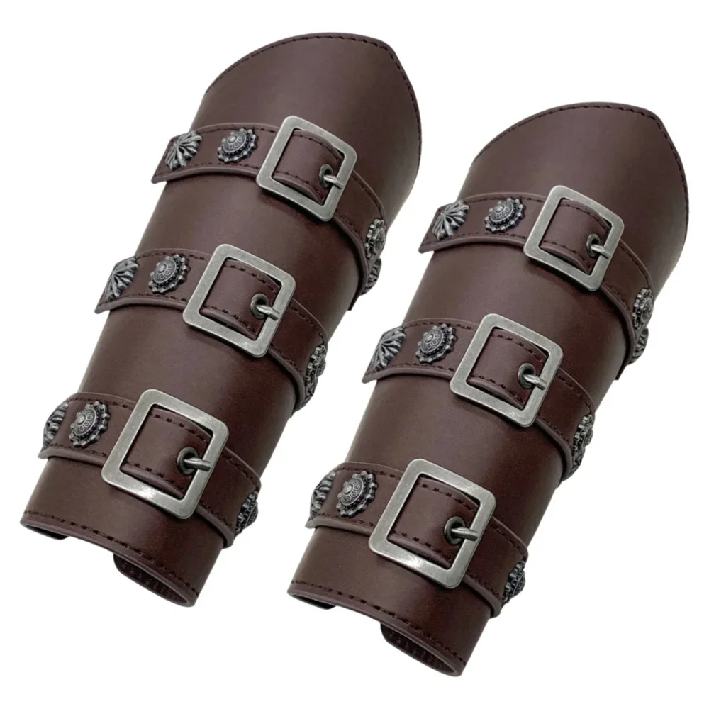 

Medieval Viking Style Arm Gauntlets PU Leather Armor Bracer Men Samurai Knight Wristband Larp Cosplay Props Stage Costume