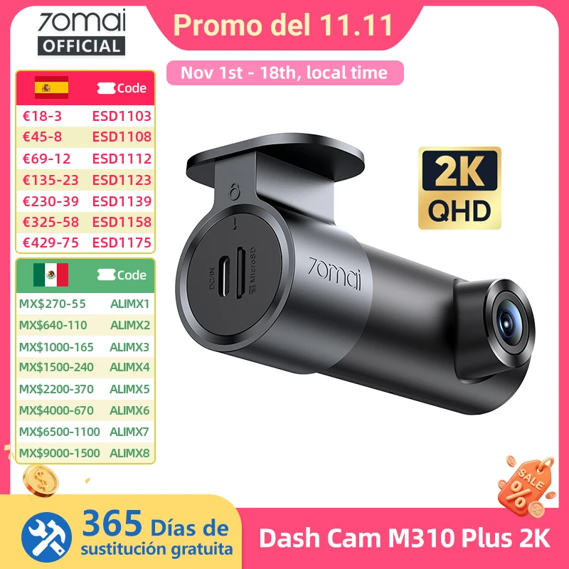 Cámara para Auto 70mai M310 Plus 2K con Control por Voz en Inglés, 1440P, WDR, V